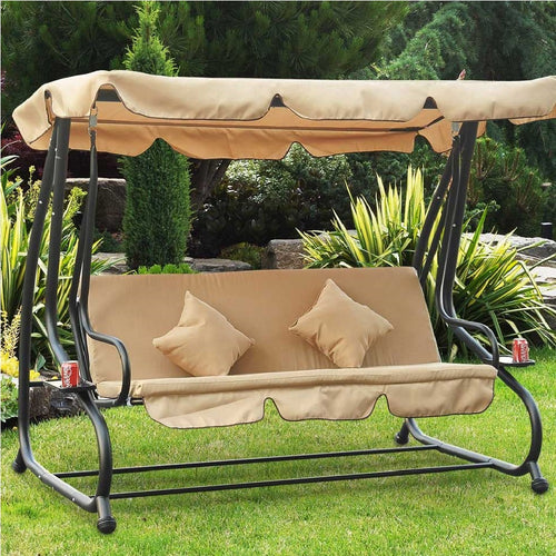 Dondolo da Giardino 3 Posti con Tetto Reclinabile, Cuscini e Funzione Letto Matrimoniale