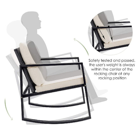 Set Tavolo e Poltrone Dondolo da Esterno Giardino Polyrattan con Cuscini Lavabili