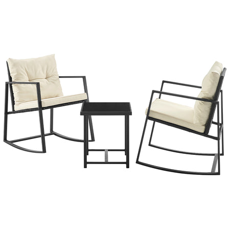 Set Tavolo e Poltrone Dondolo da Esterno Giardino Polyrattan con Cuscini Lavabili