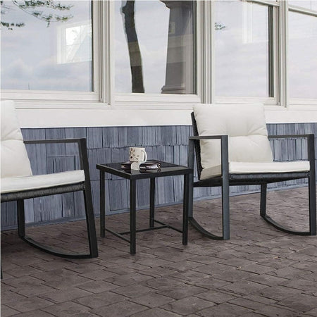 Set Tavolo e Poltrone Dondolo da Esterno Giardino Polyrattan con Cuscini Lavabili