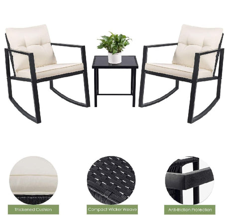 Set Tavolo e Poltrone Dondolo da Esterno Giardino Polyrattan con Cuscini Lavabili