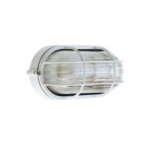 PLAFONIERA OVALE BIANCA CON GABBIA PER ESTERNO CM 19,2x10,6xh.10,6 FER 3841