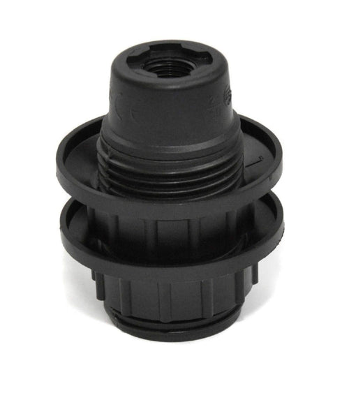 PORTALAMPADA E 14 NERO FILETTATO + 2 GHIERE IN BAKELITE ATTACCO PICCOLO