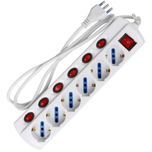 MULTIPRESA + INTERRUTTORI 6 POSTI UNIVERSALE + SHIUKO CAVO 1,5 MT 16 A FER 318884