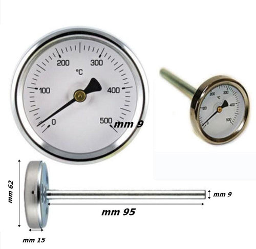 BARBECUE 1 TERMOMETRO 500 ^ GRADI SONDA LUNGA CM 10 FORNO A LEGNA I INOX