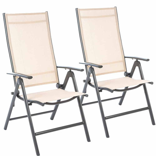 Set 2 Sedie Giardino Pieghevole Campeggio Reclinabile 5 Posizioni Texilene Beige