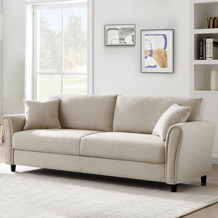 Divano 3 Posti con Rivestimento in Tessuto Premium e Imbottitura Alta Densità Crema