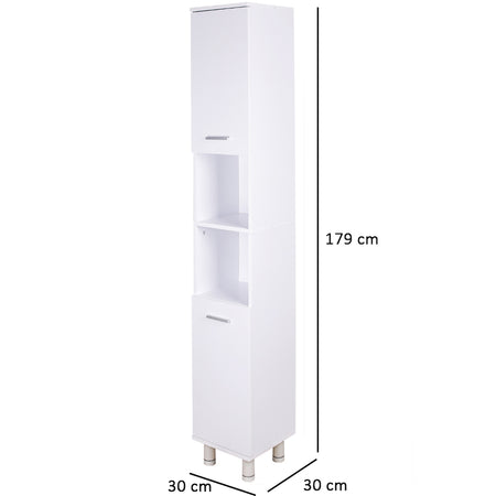 Mobile Colonna Armadietto Salvaspazio da Bagno 4 Ripiani Interni 2 Ante H179cm