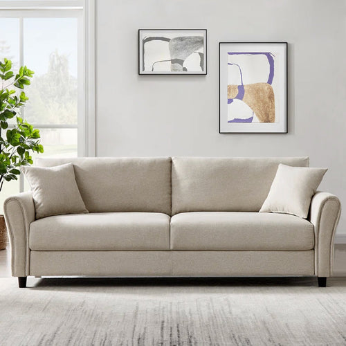 Divano 3 Posti con Rivestimento in Tessuto Premium e Imbottitura Alta Densità Crema