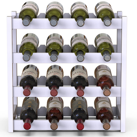 Porta Bottiglie Cantinetta Legno Bambù 4Piani 16 Scomparti 43x25 H43cm Casa Bar