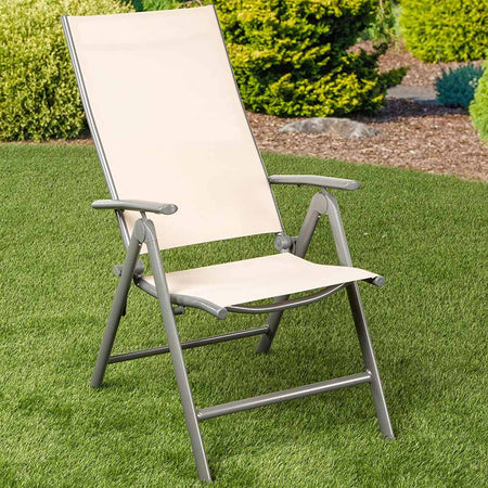 Set 2 Sedie Giardino Pieghevole Campeggio Reclinabile 5 Posizioni Texilene Beige