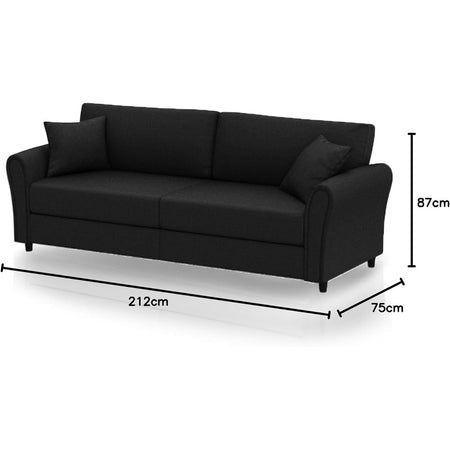 Divano 3 Posti con Rivestimento in Tessuto Premium e Imbottitura Alta Densità Nero