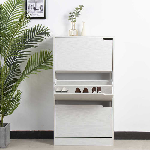 Scarpiera 3Ante Doppia Profondità Salvaspazio Bianco Frassinato 63x24H115cm mdf