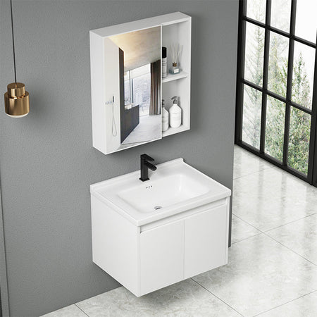 Mobile da Bagno Sospeso 60 cm con Lavabo Ceramica, Specchio e Rubinetto Incluso