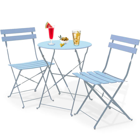 Set 3 pezzi Giardino Tavolo e 2 Sedie Pieghevoli modello Bistrot Salvaspazio Azzurro