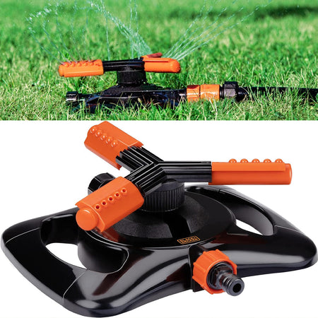 Irrigatore Prato Black+Decker 360° 3 Braccia Rotanti Irrigazione Giardino Regolabile