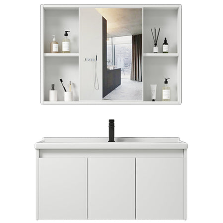 Mobile da Bagno Sospeso 90 cm con Lavabo Ceramica, Specchio e Rubinetto Incluso