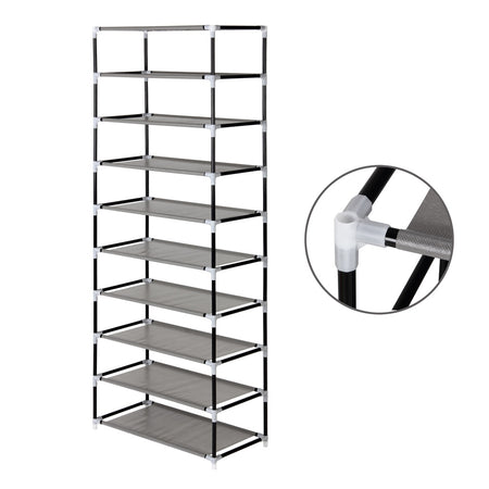 Scarpiera Salvaspazio 10Ripiani 27Paia Struttura Metallo Tessuto TNT 60x30 H160cm Nero