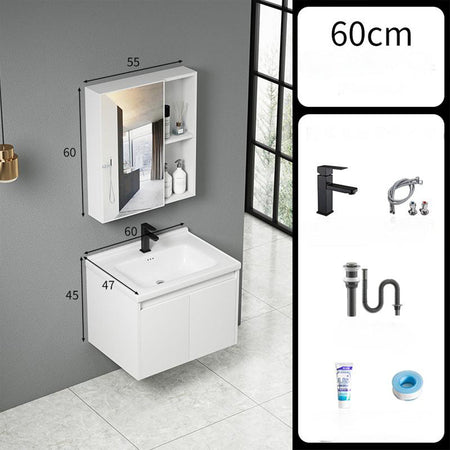 Mobile da Bagno Sospeso 60 cm con Lavabo Ceramica, Specchio e Rubinetto Incluso