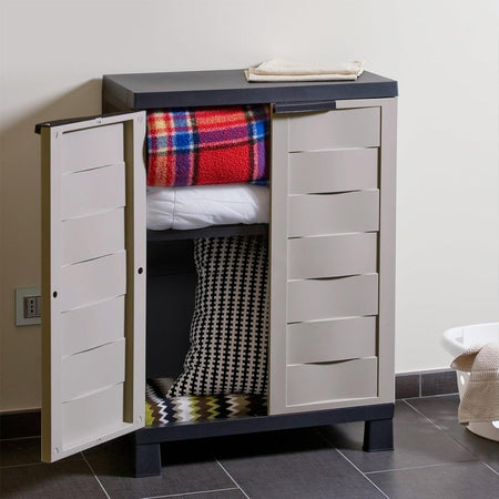 Mobile Armadio Basso per Esterno in Resina Doppia Anta 65x37 H93cm con Ripiano