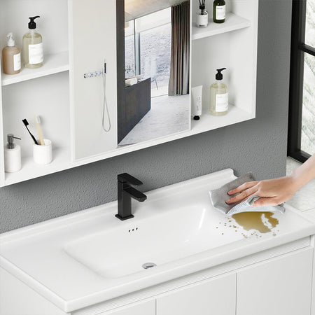 Mobile da Bagno Sospeso 90 cm con Lavabo Ceramica, Specchio e Rubinetto Incluso