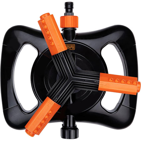 Irrigatore Prato Black+Decker 360° 3 Braccia Rotanti Irrigazione Giardino Regolabile