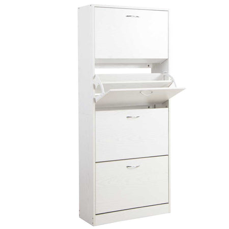 Scarpiera 4Ante Doppia Profondità Salvaspazio Bianco Frassinato 63x24H150cm mdf