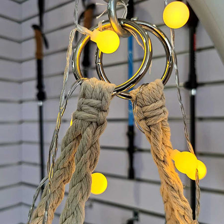 Poltrona Sospesa Giardino con Cuscino Sedia Dondolo Pensile Amaca in Tessuto Beige