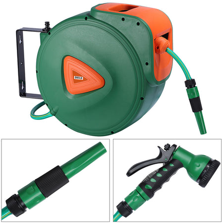 Avvolgitubo Acqua Automatico da Parete Giardino 30 mt Doccetta 9 Funzioni