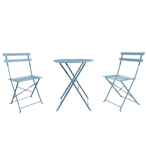 Set 3 pezzi Giardino Tavolo e 2 Sedie Pieghevoli modello Bistrot Salvaspazio Azzurro