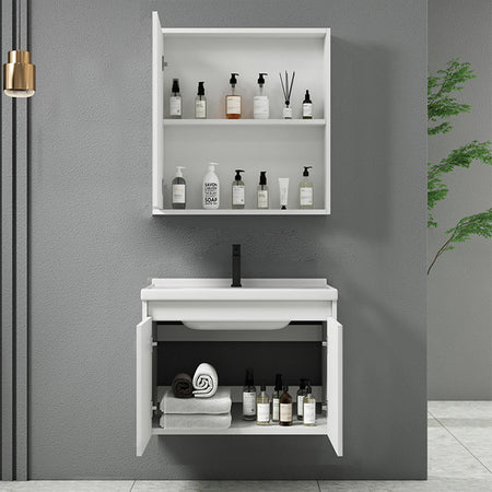 Mobile da Bagno Sospeso 60 cm con Lavabo Ceramica, Specchio e Rubinetto Incluso