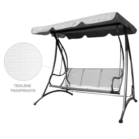 Dondolo Giardino 3 posti Acciaio con Tetto Regolabile Seduta Texilene Grigio