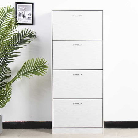 Scarpiera 4Ante Doppia Profondità Salvaspazio Bianco Frassinato 63x24H150cm mdf