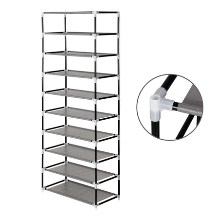 Scarpiera Salvaspazio 10Ripiani 27Paia Struttura Metallo Tessuto TNT 60x30 H160cm Grigio