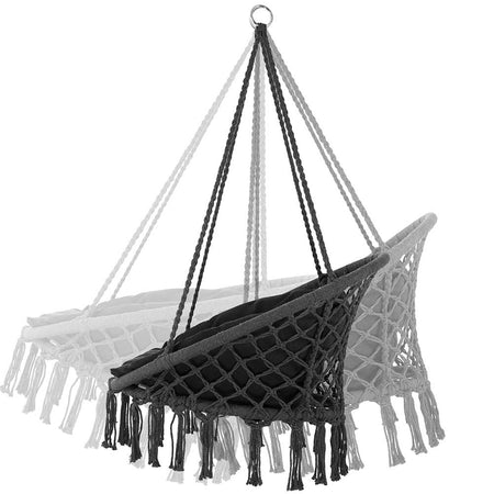 Poltrona Sospesa Giardino con Cuscino Sedia Dondolo Pensile Amaca in Tessuto Grigio