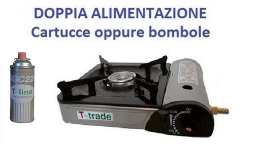 CUCINA A GAS A VALIGIA +1 CARTUCCIA CAMPEGGIO FORNELLO DOPPIO ALLACCIO / BOMBOLA