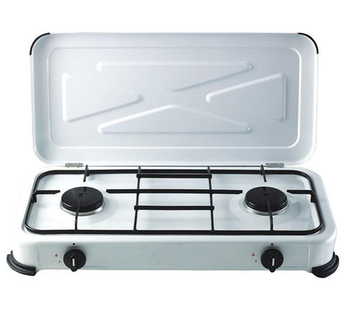 FORNELLO GAS 2 FUOCHI BIANCO A GAS BOMBOLA CM 30 X 60 CASA CAMPEGGIO GITA
