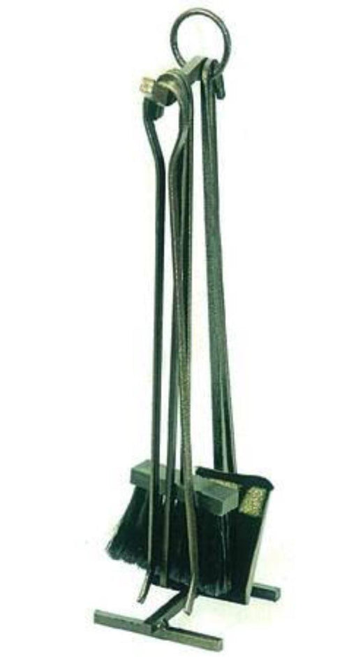 SET ATTREZZI PER CAMINO 4 PZ IN FERRO BATTUTO NERO cm.16x48h -- DF 700625