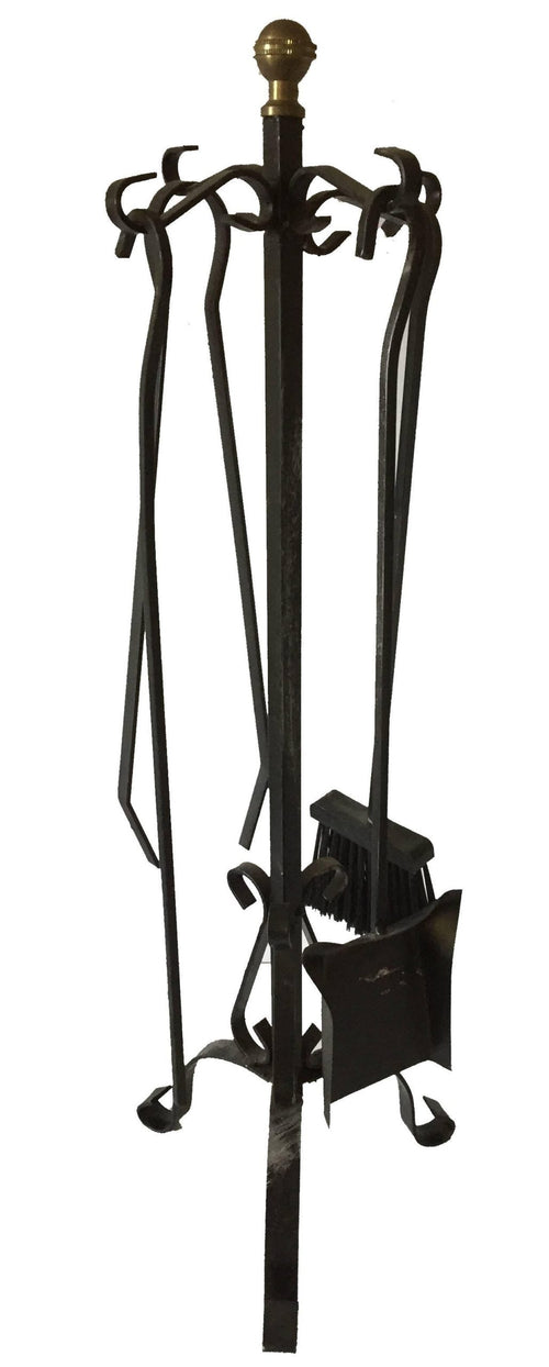 GRUPPO IN FERRO PORTA ATTREZZI DRITTO 4 PEZZI CAMINO cm 30X 60 h CM 5