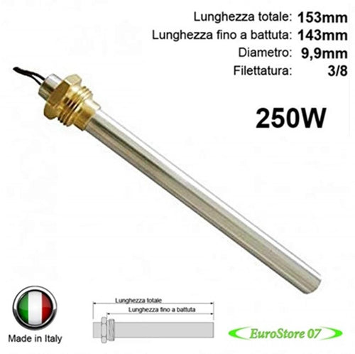 CANDELETTA ACCENSIONE STUFA PELLET RESISTENZA 250W DIAM 9.9 153mm 143mm SP 20
