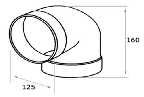 TUBO CAPPA ASPIRANTE CUCINA Curva Rotonda 90° Ø 125 mm F 124