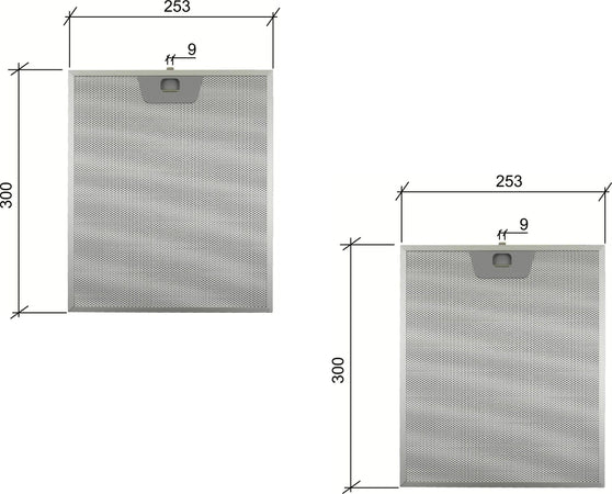 2 PZ FILTRO CAPPA ALLUMINIO UNIVERSALE FABER 253 x 300 x 8 mm CD 39610300 F 204