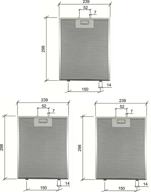 3 PZ ELECTROLUX 50253939008 FILTRO CAPPA METALLICO CM 298x239x9mm F 232