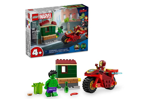 Super Heroes Marvel Iron Man con moto e Hulk
