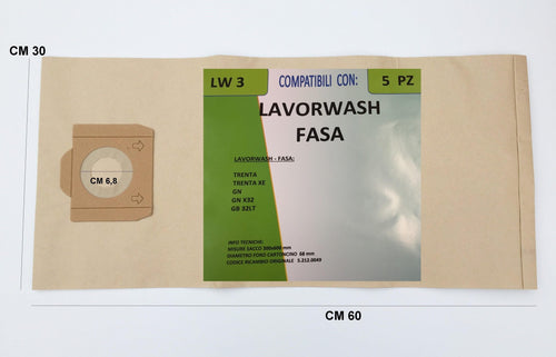5 SACCHETTI ASPIRAPOLVERE ADATTI LAVORWASH FASA TRENTA / GN / GB 5.212.0049 LW 3