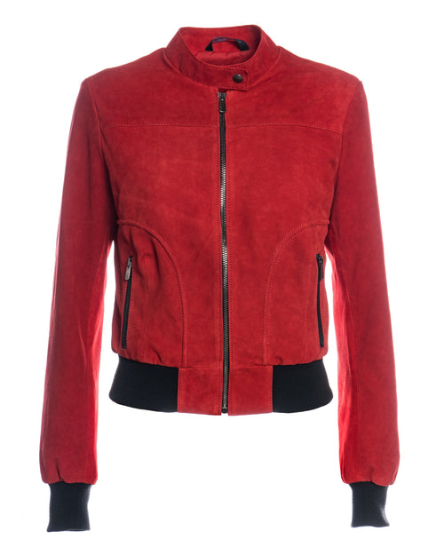 Timberly - Bomber Donna Rosso in vera pelle camoscio