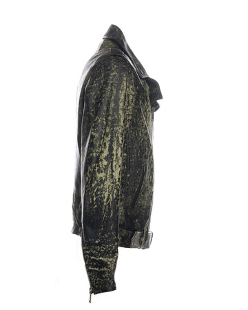 Chiodo Tre Tasche - Chiodo Uomo Verde Graffiato in Vera Pelle