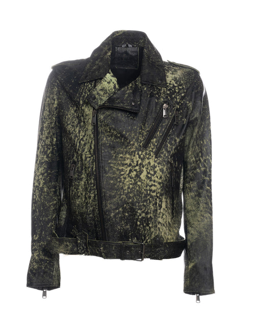 Chiodo Tre Tasche - Chiodo Uomo Verde Graffiato in Vera Pelle