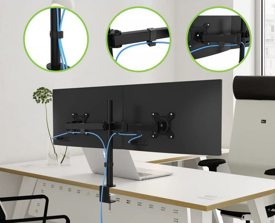 Supporto da Scrivania per 2 Monitor 13-27'' Diametro 48 mm ad Altezza Regolabile con Morsetto a C