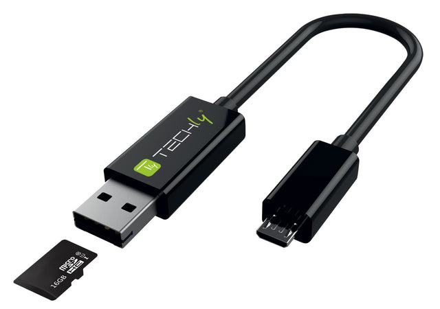 Cavo USB OTG Micro B / USB A con Lettore Micro SD/SDHC 26cm Nero